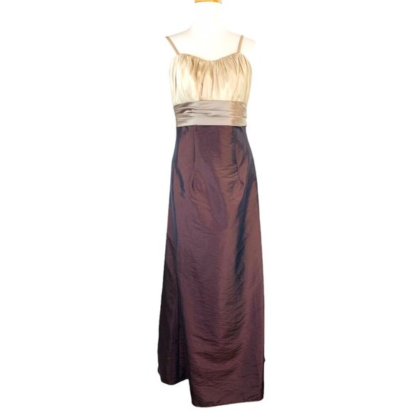 Impression Bridal Formal Maxi Dress Bridesmaids Satin A-line Brown Prom Sweet 16 - Picture 2 of 12